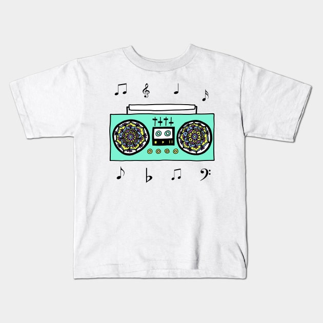 90s Boombox Radio Mandala Kids T-Shirt by julieerindesigns